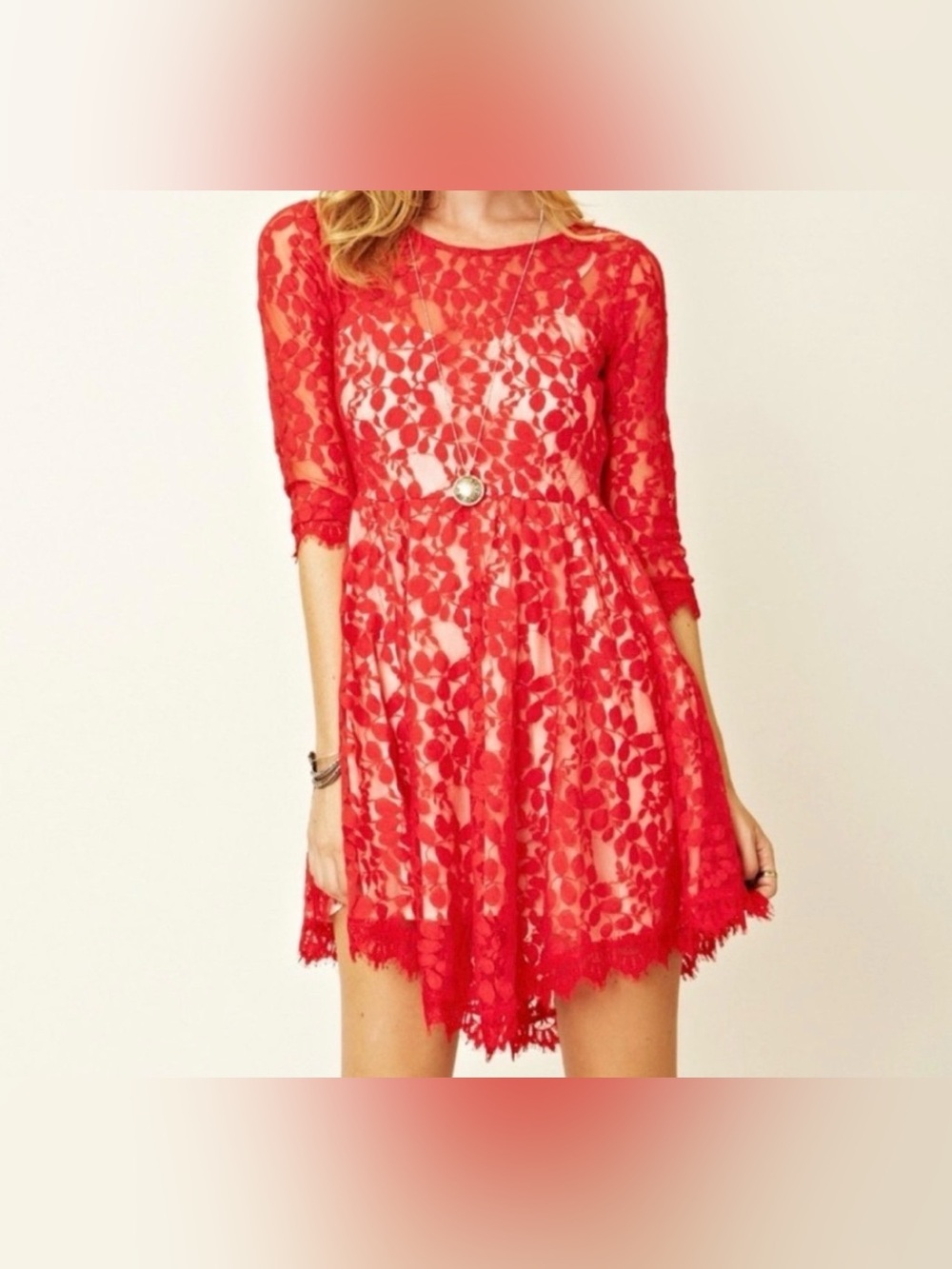 Free People Floral Lace Mesh Dress Embroidered Boho Romantic Whimsical Chic Sz 0